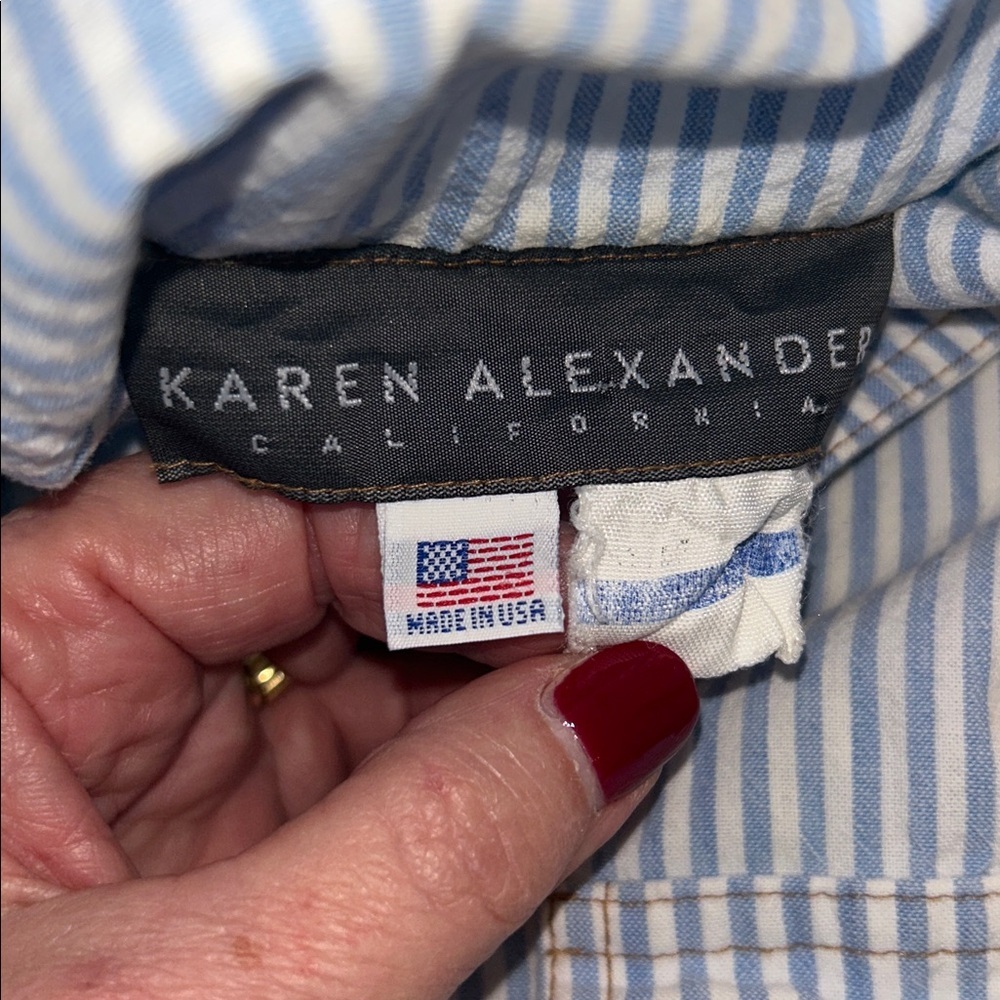 Karen Alexander vintage blue and white striped midi shirtwaist dress size 8 - Picture 12 of 12